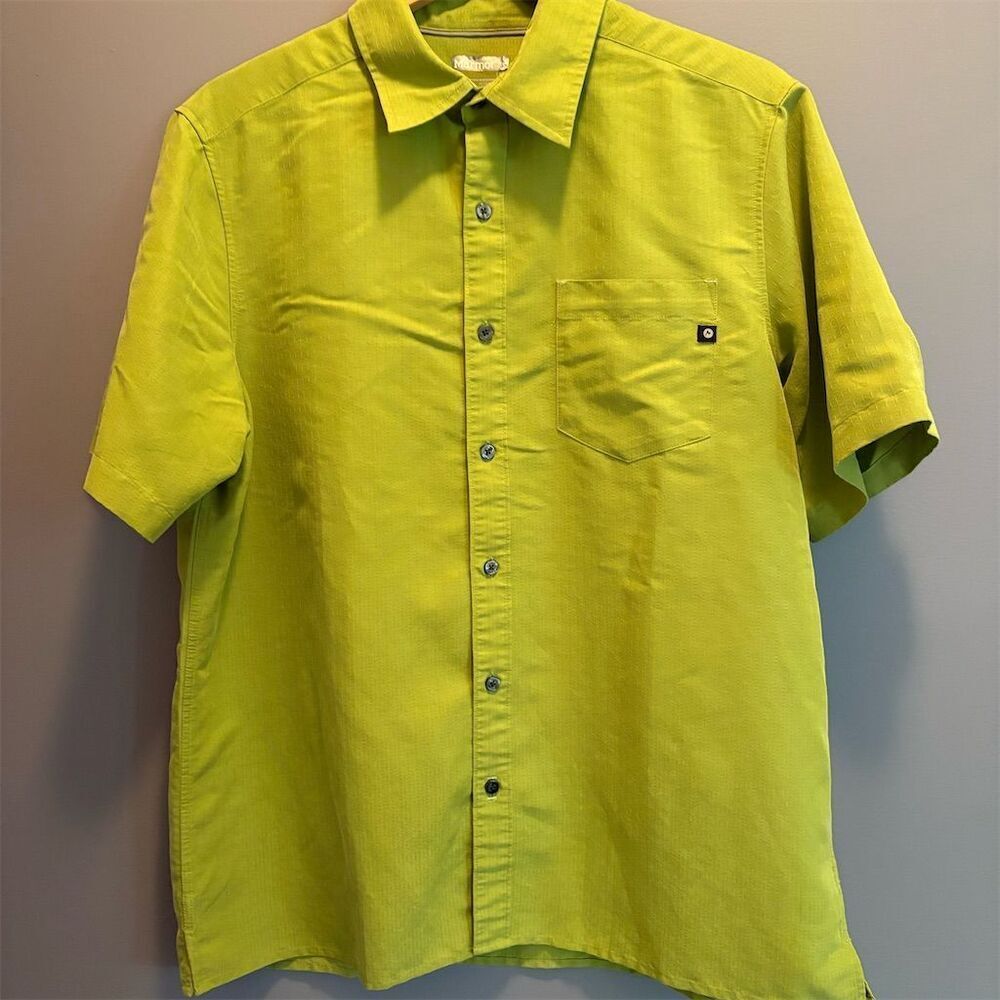 Marmot Men's L Green Short Sleeve Button-Up Shirt Casual Summer